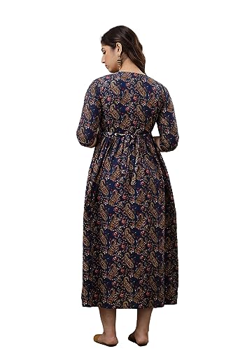 Image of THE Moon Star Women's Cotton Floral Printed Anarkali Maternity Feeding Kurti | Breastfeeding Dress for Mothers | Zipper Feeding Kurti, Nursing Kurti, Comfortable and Trendy Maternity Wear