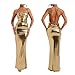 CNPOLOOK Sleeveless Backless Maxi Dress Women's Shiny Spaghetti Strap Bodycon Maxi Dresses Sexy Glitter Metallic Dress (US, Alpha, Medium, Regular, Regular, Gold)