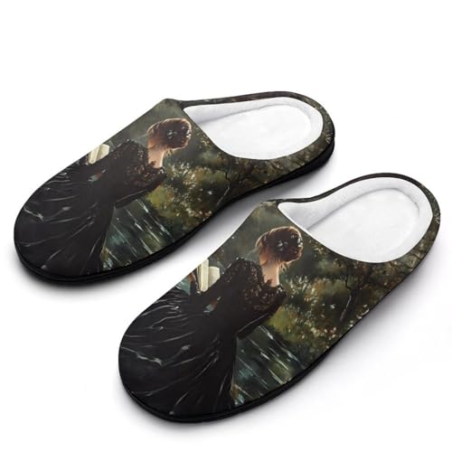 Gothic Woman Reading Book Womens Cotton Slippers Warm House Shoes for Indoor Outdoor