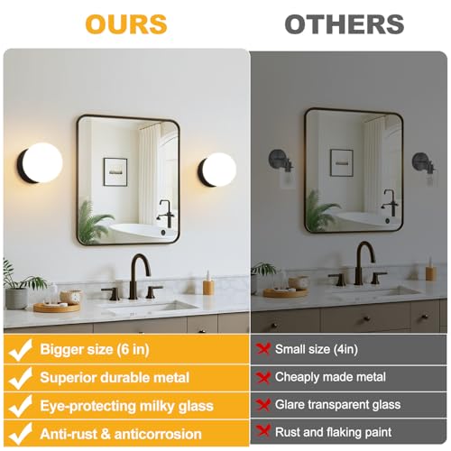 Image of 2 Pack Modern Matte Black Wall Light Fixtures, Mid-Century Globe Glass Wall Sconces Set of Two for Bathroom Mirror, Living Room, Hallway, Entryway (Bulbs Not Included)