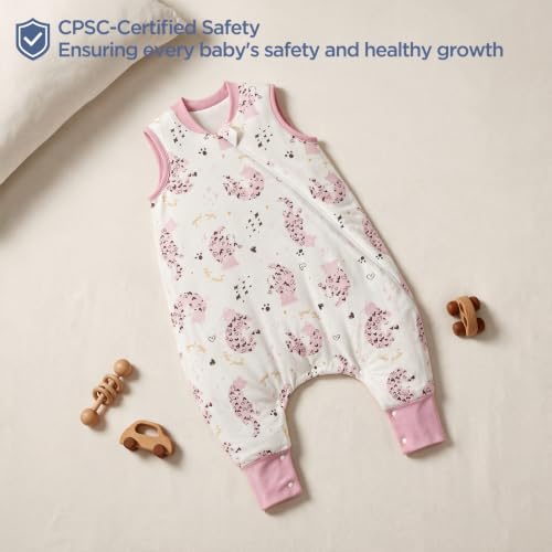 Image of Duomiaomiao 1.5 TOG Wearable Blanket 12-24 Months 100% Cotton Four Season Side Open Zipper Baby Sleep Sack with Feet, Breathable Toddler Sleep Bag