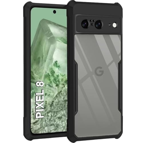 DD SON Shockproof Crystal Clear Back Cover Case for Google Pixel 8 - (PC & TPU, Black Bumper Back Cover) | 360 Degree Camera Protection | Transparent Hybrid Eagle Back Case Cover (Black)