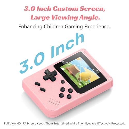 Image of Mini Retro Handheld Games Console, Built-in 400 Video Games, Portable Video Gaming Player with 3.0 Inch IPS Screen and Rechargeable Battery(Pink)