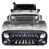Generic Titanium Plus Autoparts Front Grille Shark Grill Compatible With 2007-2018 Jeep Wrangler JK Rubicon Sahara Sport Unlimited Matte Black Angry Bird
