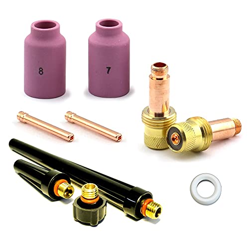 WeldingCity TIG Welding Torch Accessory Kit for Gas Lens Setup 3/32" Collet-Gas Lens-Ceramic Cup-Gasket-Back Cap for Torch 17-18-26 T14