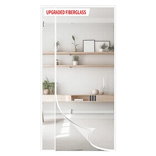 Innotree Upgraded Fiberglass Magnetic Screen Door With 34 Magnets Heavy Duty Mesh Curtain, Screen Mesh Size 38"X82", Hands Free Dogs Cats Pet Friendly Door Screen, White #TOP13