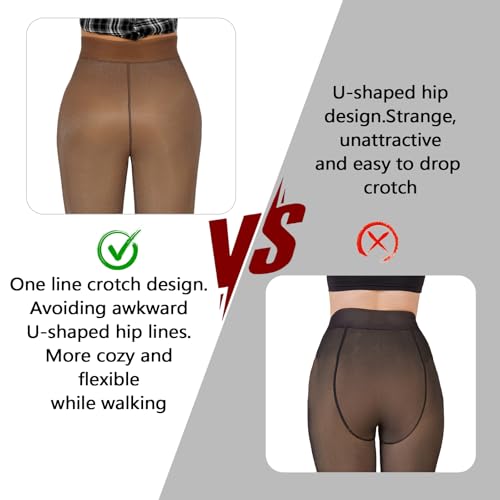 Image of 2 Pack Fleece Lined Tights Sheer Winter - Fake Translucent Tights Winter Thick Warm Pantyhose Sheer Women Leggings
