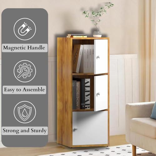 Image of Callas 3-Tier Wooden Cabinet with Magnetic Door for Home, Kitchen Unit | Engineered Wood, Space-Saving, Multipurpose Organizer (BR-11-Brown)