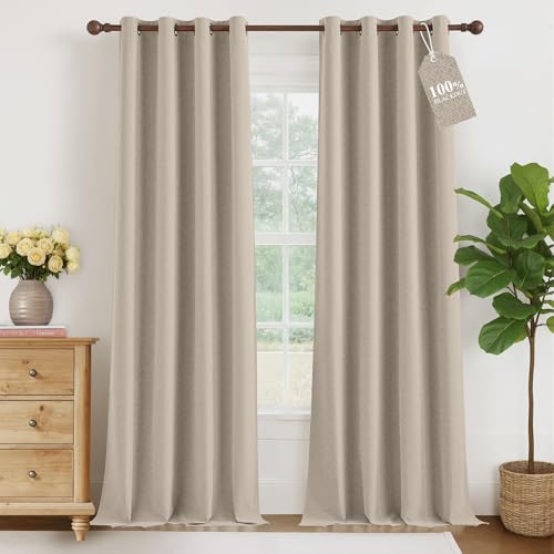 NICETOWN 100% Blackout Curtains for Bedroom 84 inches Long Linen