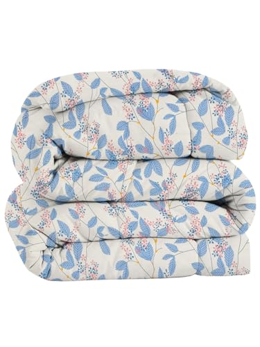Image of HOMEKART 220 GSM Reversible Microfiber AC Comforter for King Size Bed | 3-Layer Quilted All-Season Duvet for Mild Winter | Soft & Breathable (220 x 240 cm, Floral, Blue & White)