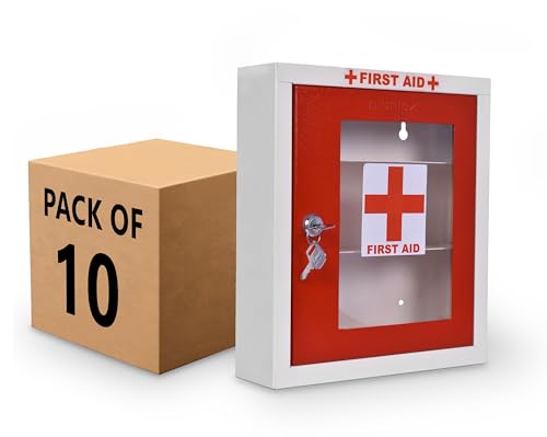 Image of Plantex Metal First Aid Box /Emergency Medical Kit for Medicine Storage /Multi Compartment First Aid Kit Box for Home, School, Office with Key Lock - Pack Of 10 - (Red & Ivory)
