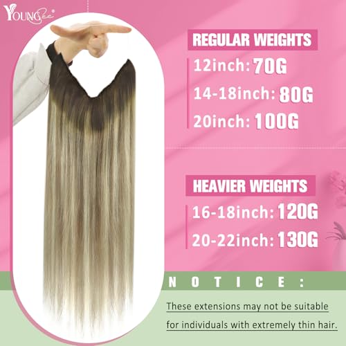 Image of YoungSee Wire Hair Extensions for Women Balayage Invisible Wire Hair Extensions Real Human Hair Walnut Brown Ombre Light Brown with Blonde Short Straight Headband Hair Extension Remy Hair 12inch 75g