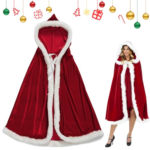 Capa de Natal com capuz, capa vermelha com capuz de Natal mulher, capa de veludo vermelho, capa vermelha de disfarces para mulher, capa de pai Natal com capuz, para festa de Cosplay, Natal (150 cm)