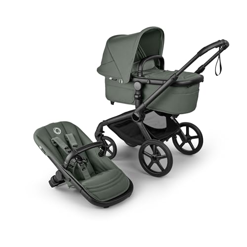Bugaboo Fox 5 Renew Carrito Todoterreno, Cochecito de Bebé 2 en 1, Suspensión Total, Fácil Plegado, Capazo Espacioso, Asiento Extensible, Maniobrabilidad, Chasis Negro y Capota Forest Green