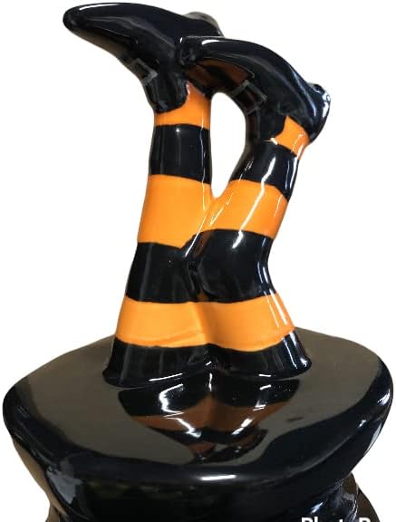 Rae Dunn Black Ceramic Halloween Canister WITCH & FAMOUS with Leg Topper 10" Tall To Topper Top Limited Edition 2022