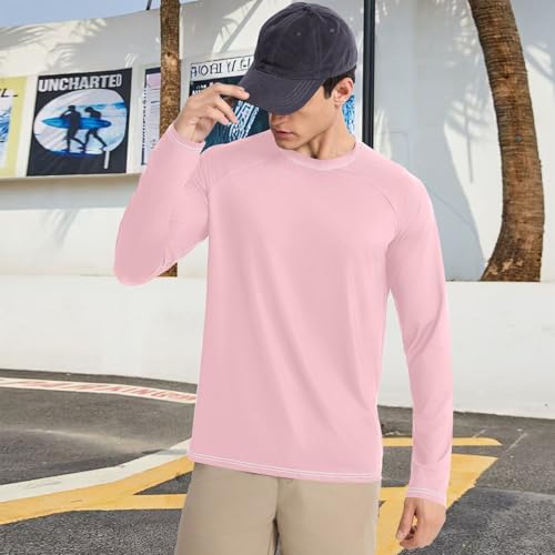 Pink Men's Rash Guard Shirts Slim fit Loose UV Sun Protection Long Sleeve Shirts Summer 5