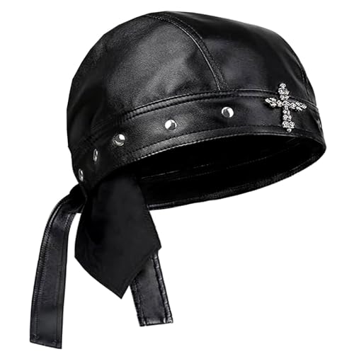 Punk Motorcycle Skull Cross Cap Biker Cap for Women/Men Adjustable Stylish Biker Doo Rag Headwrap for Riding & Outdoor Activities Black