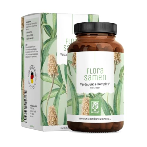 NATURTREU® Flohsamenschalen Kapseln hochdosiert - 2000mg Flohsamenschalen Pulver je Tagesdosis - Flohsamen Verdauungs Komplex * mit, Calcium, Fenchel & Süßholzwurzel - 120 Kapseln vegan