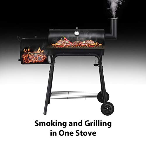 Giantex BBQ Charcoal Grill with Offset Smoker, Thermometer and