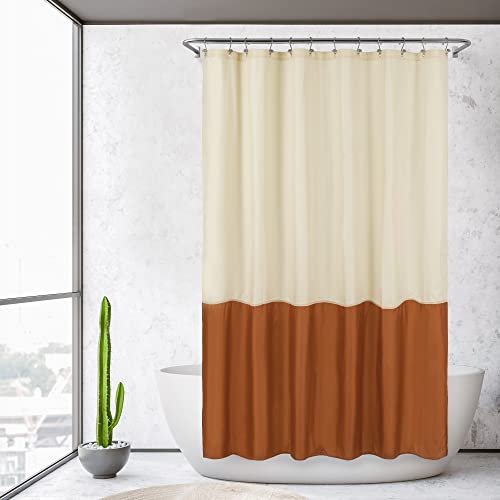 Image of ALYVIA SPRING Waterproof Fabric Shower Curtain or Liner Cream /Orange, 72x72 | 3 Magnets, Soft Cloth & Hotel Quality, Machine Washable, Light-Weight, Standard Size