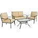 Best Choice Products 4-Piece Cushioned Metal Conversation Set with 2 Chairs and Glass Top Coffee Table, Beige