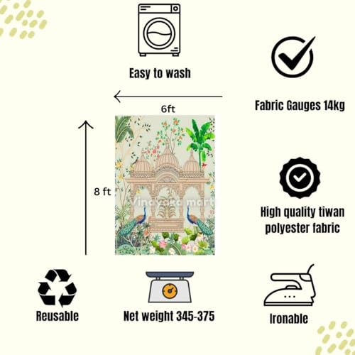 Image of Lakshmi Devi Backdrop| varalakshmi Pooja Backdrop| Traditional backdropss decorationss Cloth | backdrops for Pooja Decorations |Background Cloths Decorations 8x6 feet Peacock Green backdrops