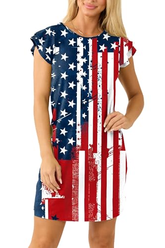 Image of AOBUTE Womens 4th of July Dress American Flag Party Dresses USA Parade Mini Dress