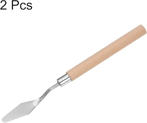 Miniatura 3 de 2pcs No.5 Paleta Cuchillos 0.551 in Ancho Acero Inoxidable Medio Espátula Pallet Cuchillo de Pintura con Mango de Madera para Óleo Acrílico Mezcla