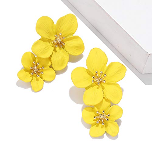 Bohemian Daisy Flower Matte Floral Petal Drop Dangle Earrings Layered Tiered for Women Chic Boho Wedding Jewelry4