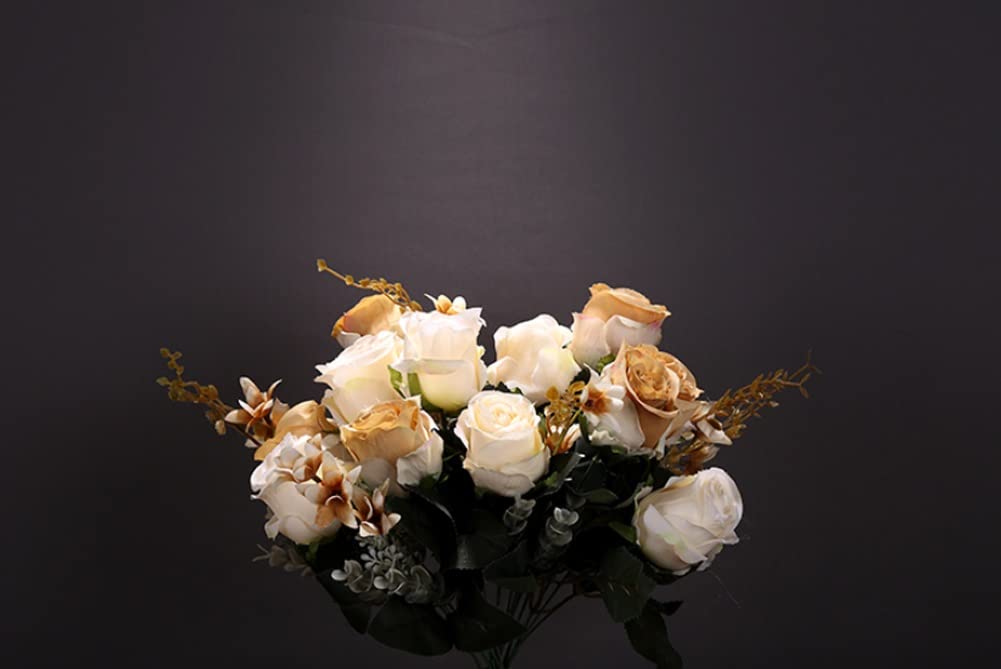 Fiori Artificiali Finti, Rose di Seta con Stelo, Bouquet per Matrimoni, Feste e Decorazioni per la casa. Composizione con 6 Rose e 3 boccioli.