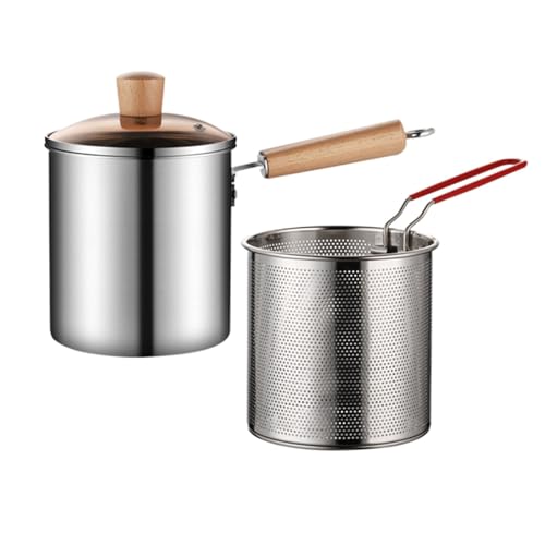 Olla Para Freír De Acero Inoxidable - Olla Para Freidora Con Cesta Y Tapa, Olla Con Escurridor Y Tapa Para Espaguetis, Olla Para Freír Con Asas, Ollas Para Papas Fritas, Pescado, Pollo