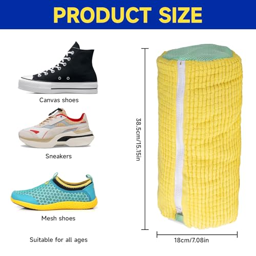 2 Packs Shoe Washing Machine Bag,Laundry Shoe Bag for Washing Machine and Dryer, 360°All-Around Cleaning Sneakers,Top Hidden Zipper,Reusable Sneaker Washing Machine Bag For All Shoe Types (Yellow)2