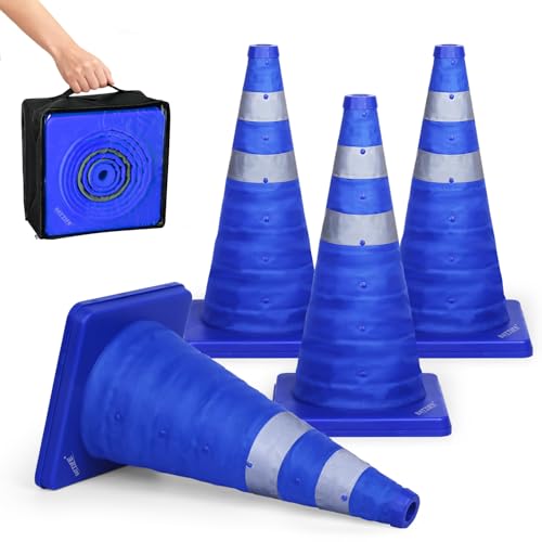 Image of BATTIFE 4 Pack 18 Inch Collapsible Traffic Cones, Blue Safety Cones