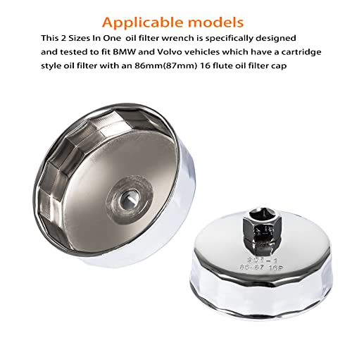 CTcar 86mm-Ölfilterschlüssel für BMW Volvo zum Entfernen der 86mm-16Rillen-Ölfiltergehäusekappen im Kartuschenstil (Silberstahl)