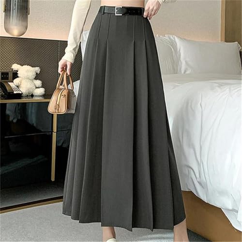 Women's Vintage Solid Color Pleated Skirts High Waist Casual Mid Length Women A-Line Skirts2