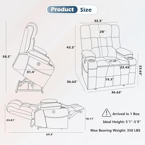 Sillón reclinable eléctrico con masaje y calor gris miniatura 2