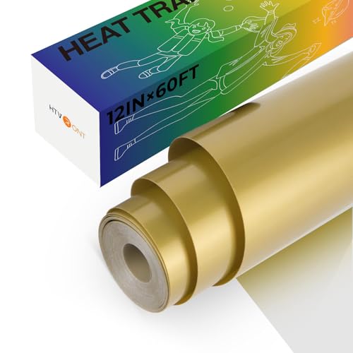 HTVRONT Heat Transfer Vinyl Gold Iron on Vinyl-12 x 60FT Gold HTV Vinyl Roll Easy to Cut & Weed for Heat Vinyl Design