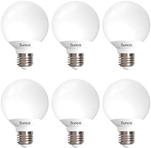 Sunco 6 Pack Vanity Globe Light Bulbs G25 LED for Bathroom Mirror 40W Equivalent 6W, 4000K Cool White, Dimmable, 450 LM, E26 Base, Round Frosted Decorative Bulb, UL & Energy Star Listed