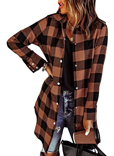 EVALESS Color Block Plaid Shacket Jacket Womens Fall Clothes Fash...