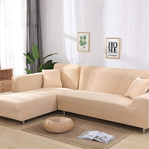 OKJK Corner Sofa Cover, Elastic Microfiber and polyester fabrics, Machine Washable, couch covers, for Living Room Sofa Protector, Sofa Cover L Shape Order 2 Pieces (Beige, 4-seater 235-300cm)