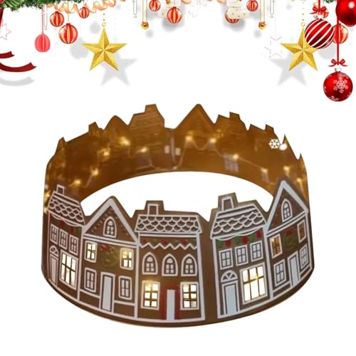 Casa en el árbol de navidad, falda de árbol de navidad, falda de anillo de árbol de navidad blanca, falda de árbol de navidad LED para fiesta de navidad en familia árbol de navidad regalo decante (A: