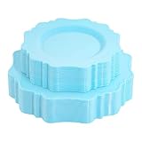 COLOSUS Disposable Plastic Plates 60Pcs, Light Baby blue Party Plates, Heavy Duty 30 Dinner plate 10