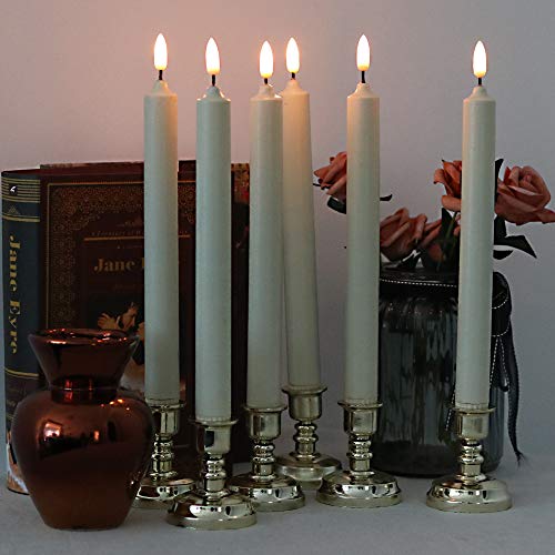 Image of Christmas Flameless Taper Candles with Remote Timer, Dimmer, Ivory Battery Operated LED Window Candle with Gold Base, Real Wax CandleSticks for Home Seasonal Decorations(6 Pack)