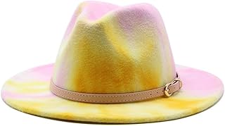Jiaxu Sombreros Sombrero de Copa de Lana teñido Anudado de Color Rosa arcoíris, Sombrero de Jazz de ala Plana for otoño e Invierno(Rosado)