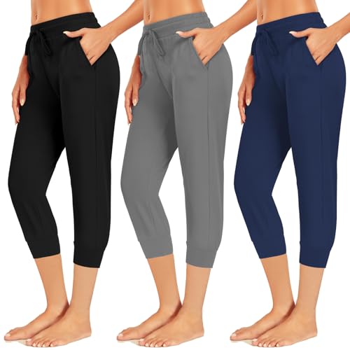 Image of NEW YOUNG Capri Leggings with Pockets for Women High Waisted Workout Leggings Tummy Control Yoga Pants