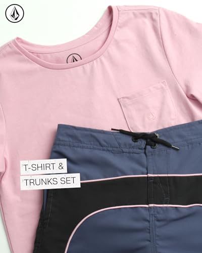 Image of Volcom Baby Boys Swim Set - 2 Piece Short Sleeve Swim Shirt Graphic Tees & Board Shorts - Infant Toddler Little Boys Swimsuit