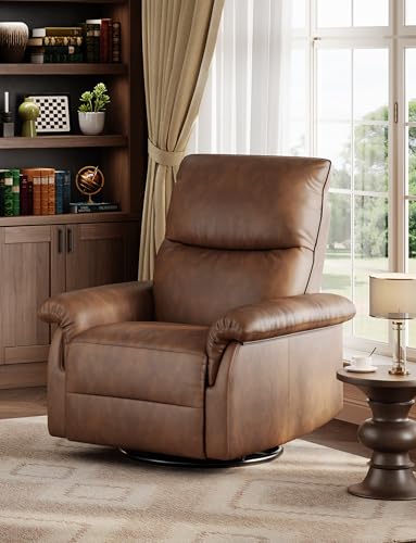 Garvee Manual Recliner Chair for Adults, PU Leather Swivel Rocker Recliner with Padded Armrests, Modern Upholstered Reclining Chair for Living Room or Nursery, Orange