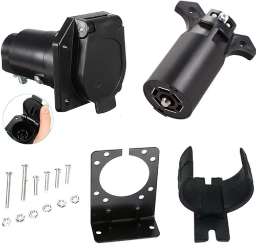 NEWSUN® Complete Set 7 Pin Trailer Plug & 7 Way Socket, Blade Connector, Heavy Duty Mounting Bracket Kits, Ultimate Towing for Truck, Trailer, RVs, Campers - Waterproof and Durable