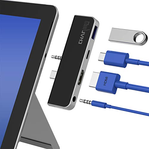 CharJenPro Surface Go 2 and 1 Docking Station, HDMI 4K, USB 3.0, USB C Power Delivery Port, 3.5mm Audio / Headphone Jack Surface Go and Surface Go 2 USB C Hub, Surface Stick