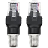 safycaby 2 PCS F Type to RJ45 Crystal Head Adapter Female to Male Coax Straight Connector for Cable Tester Monitor Digital Signal Compatibility (Black)